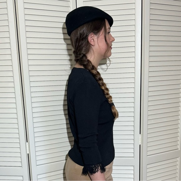 Women’s Black Sweater - Cyrus - Scoop Neck & 3/4 Sleeves with Fringe - Size M - Picture 4 of 16